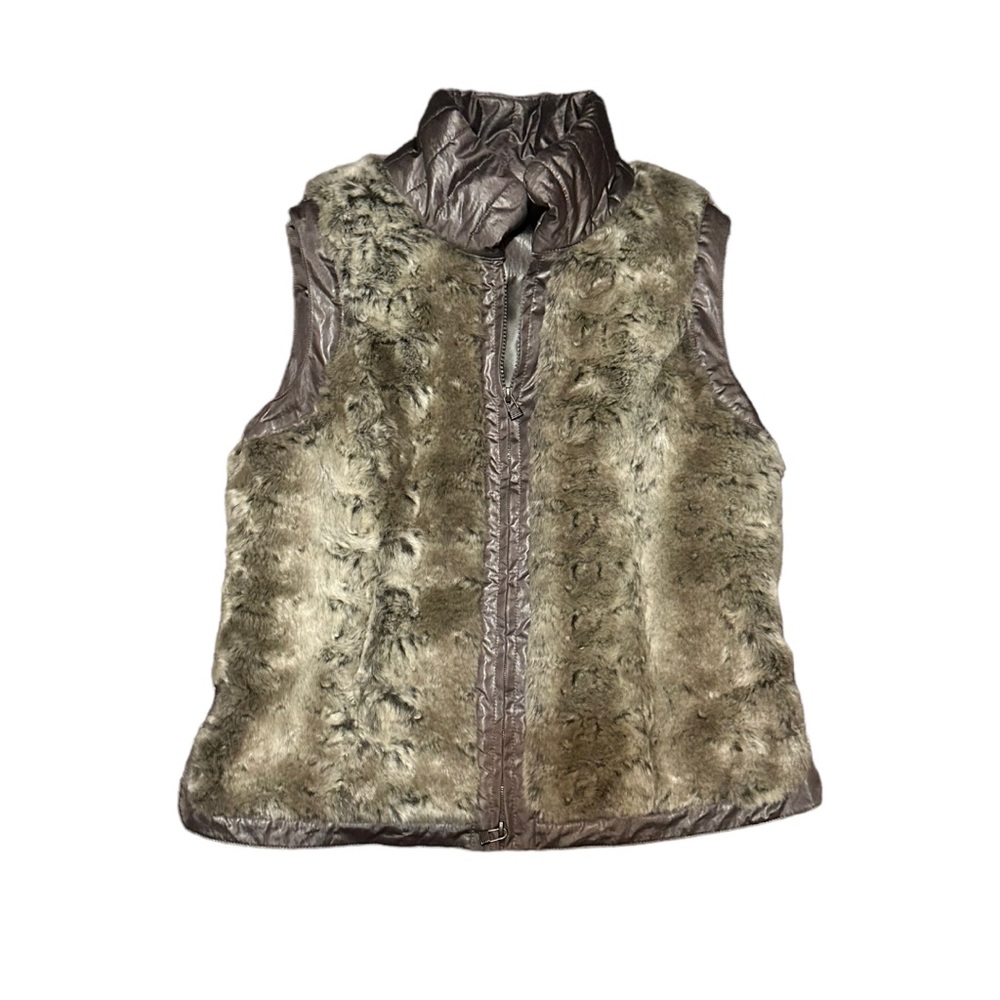 600 West Womens Size Small Faux Fur Vest white/gray/brown
